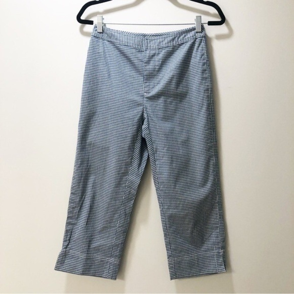 Liz Claiborne Lizwear Jeans Petite Blue Gingham Cropped Capri Pants Size 4P
